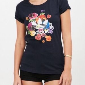 Adidas Firebird Floral Burst Trefoil Tee T-shirt M Medium Navy Blue
